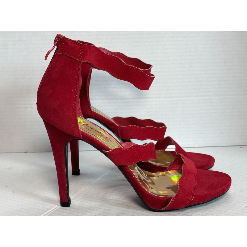 HERSTYLE‎ Shaayy Red Suede Stiletto Heels Ankle Strap Sandals Women's 9 CUTE